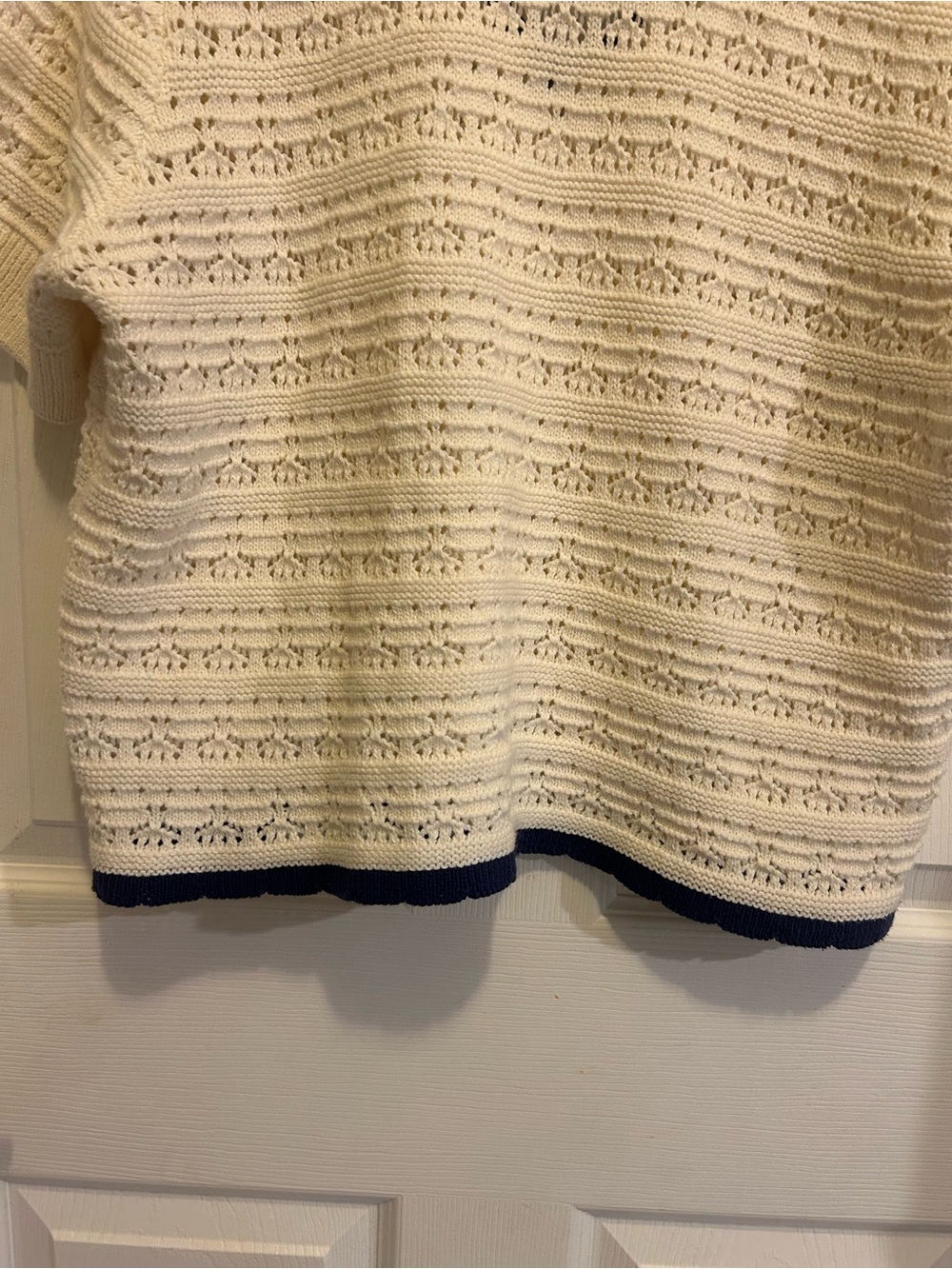 CAbi Cream Loom Pullover with Navy Trim - Picture 12 of 12